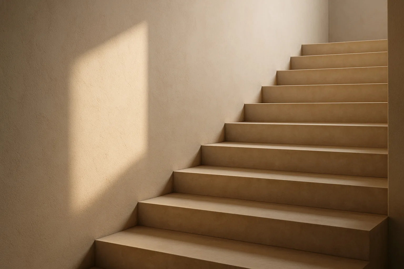 Soft morning light on a simple staircase—symbolizing small, steady steps.